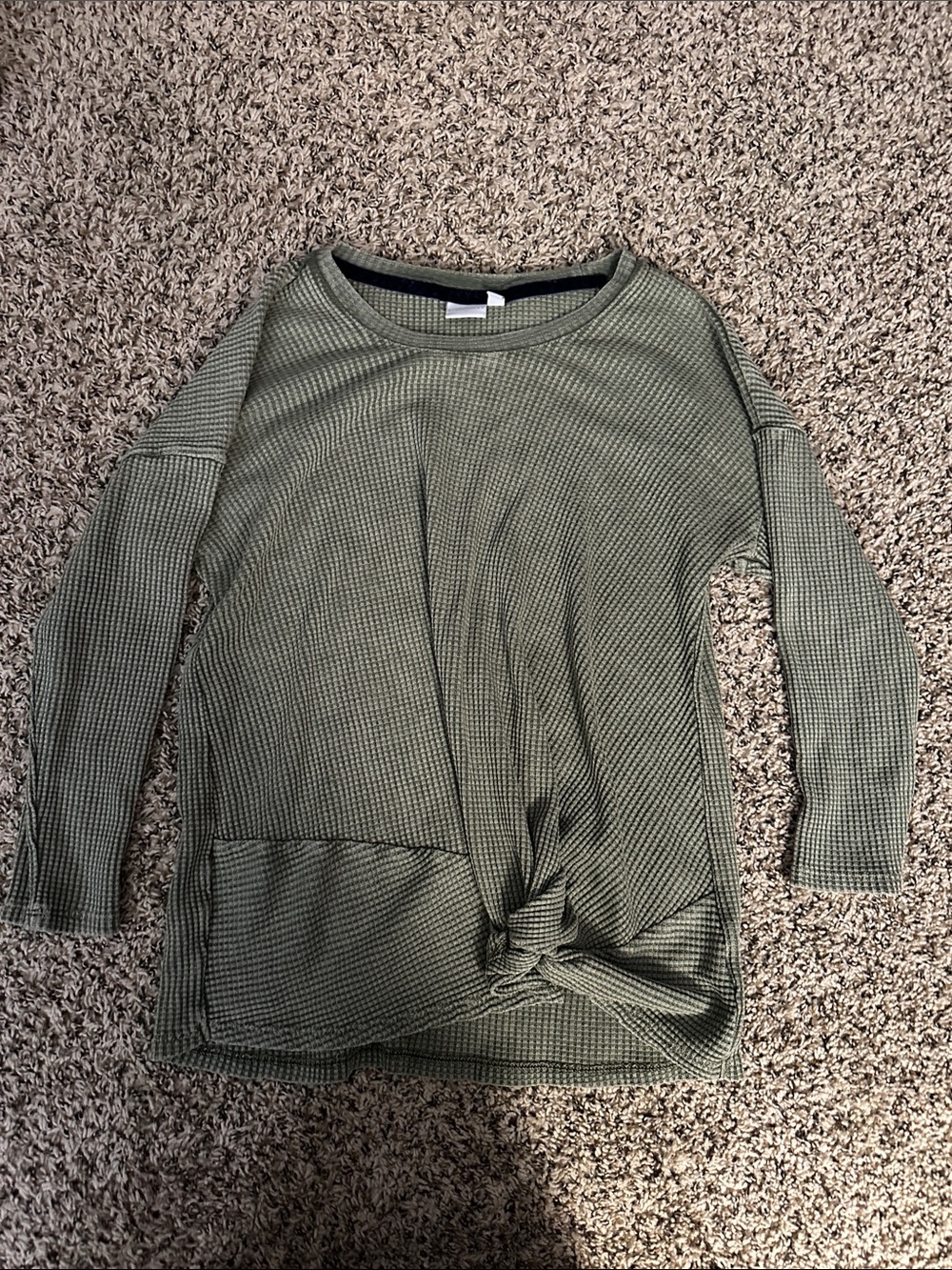 new directions Olive Green Waffle Knit Scoop Neck Sweater